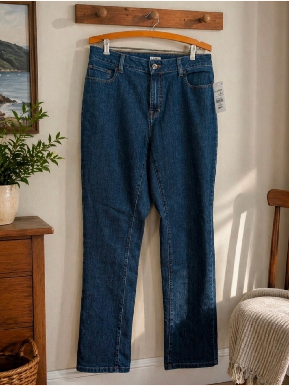 L.L. Bean Women's Straight-Leg Jeans in Dark Blue 12 Tall